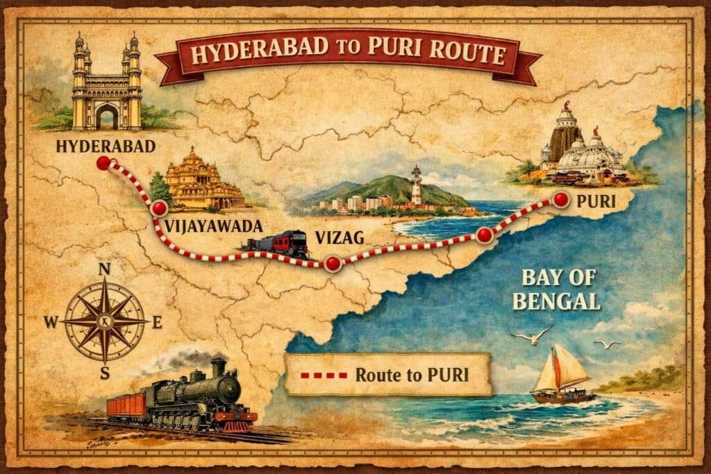 hyderabad to puri distance